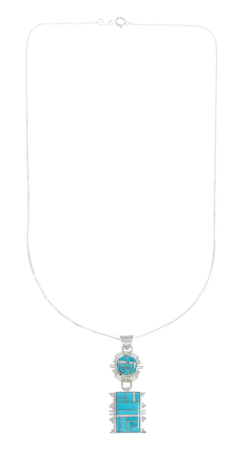 Southwest Turquoise Inlay Sterling Silver Box Chain Necklace Set JX129091